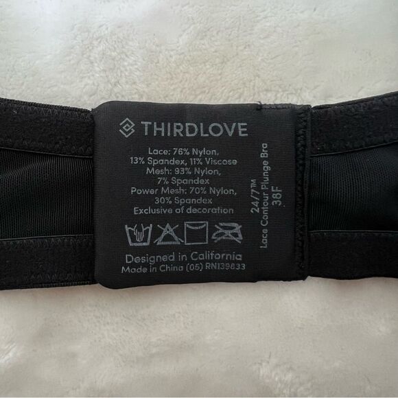 ThirdLove 24/7 Lace Contour Plunge Bra Black Padded Underwire 38F - Picture 3 of 4